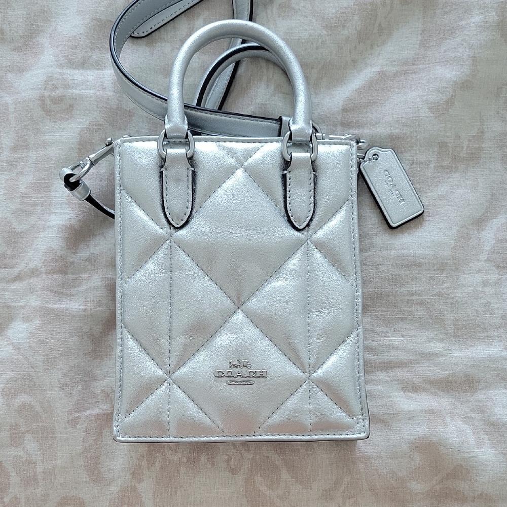 Coach Silver Mini Quilted Bag with Chain Strap